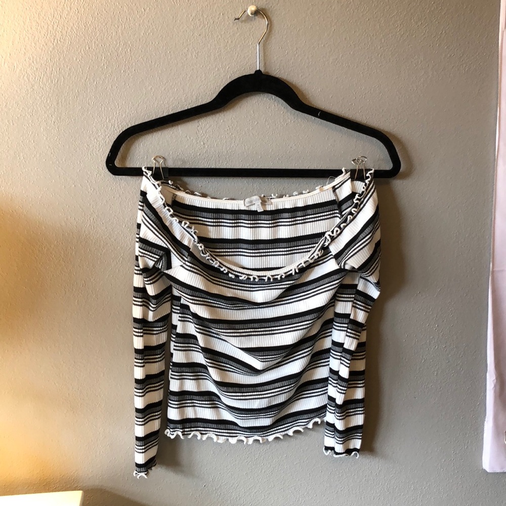 Black, white and grey off the shoulder shirt